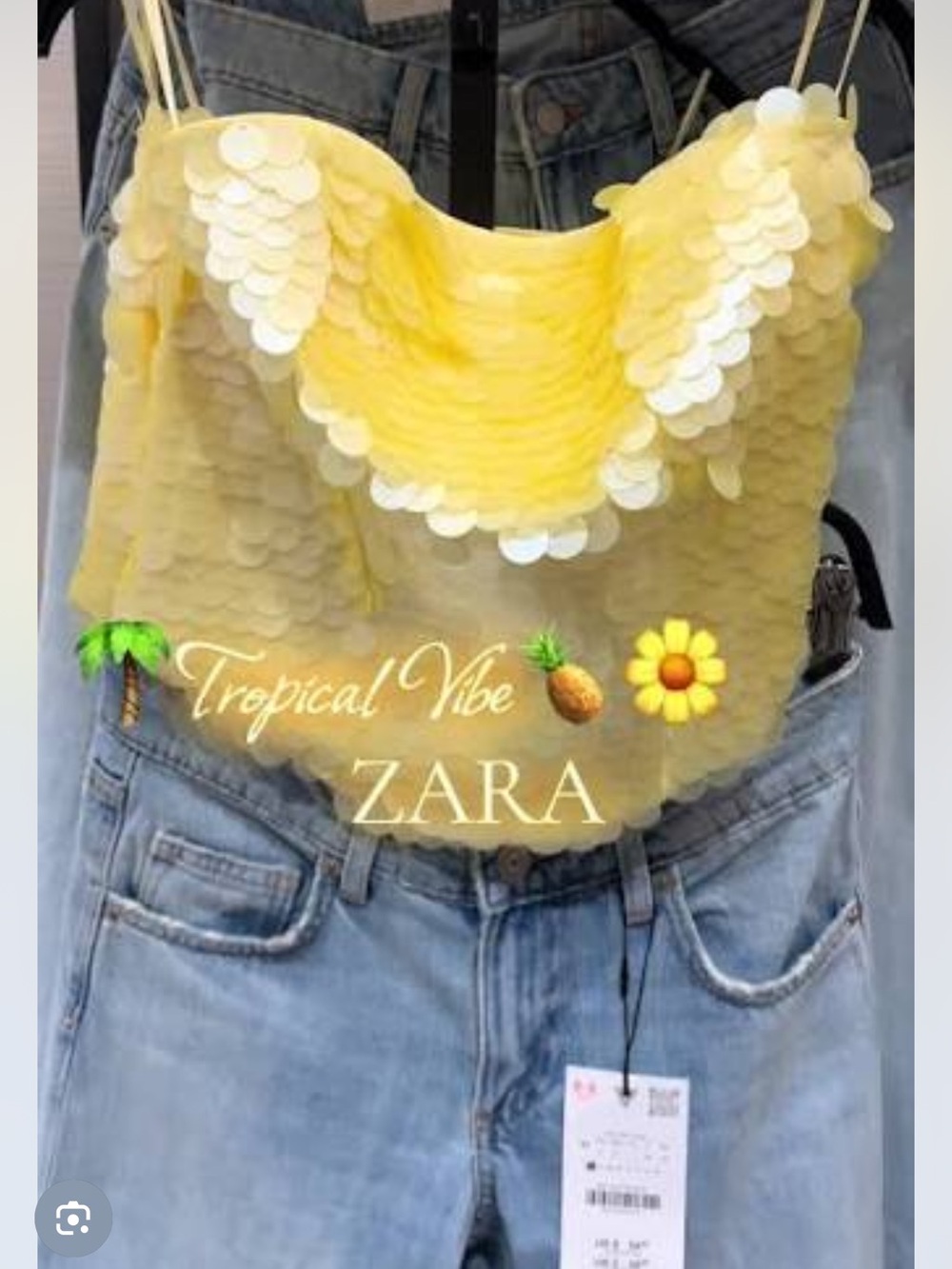 Zara Yellow Strapless Sequin Satin Crop Top - Picture 4 of 7